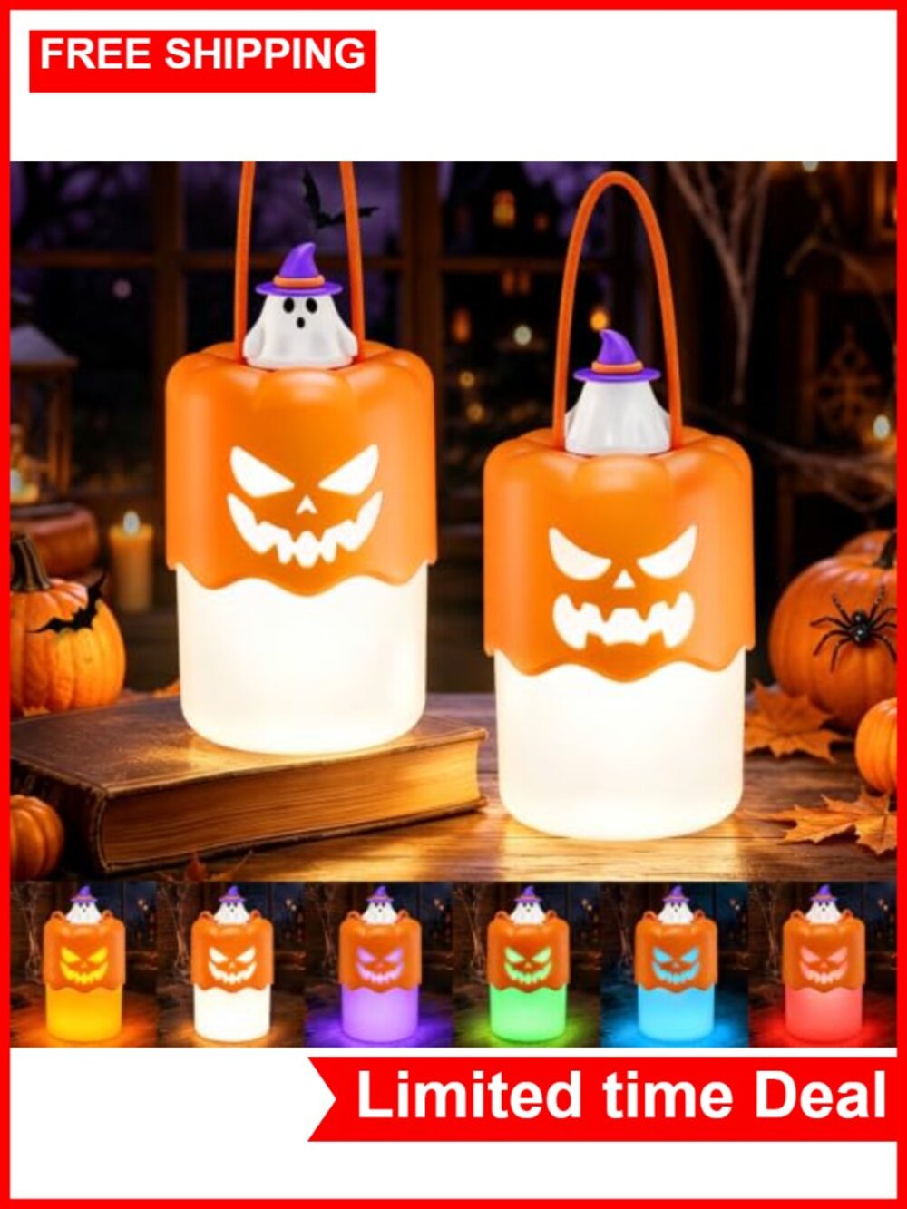 Set of 2 Light Up Pumpkin Lanterns Rechargeable LED